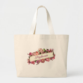 Grand Tote Bag Personnalisable Vintage Charmant Fille Floral Demo