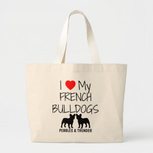 Grand Tote Bag Personnalisé J'Aime Mes Deux Bulldogs Français