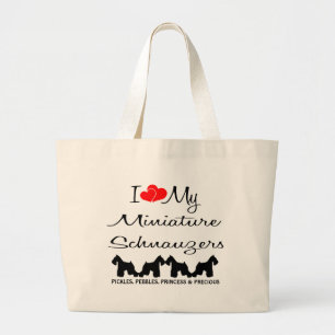 Grand Tote Bag Personnalisé J'Aime Mes Quatre Schnauzers Miniatur