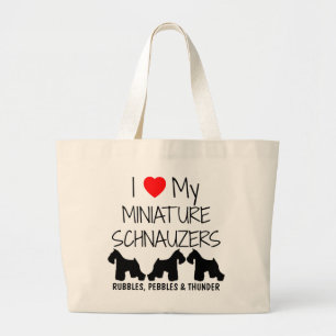 Grand Tote Bag Personnalisé J'Aime Mes Trois Schnauzers Miniature
