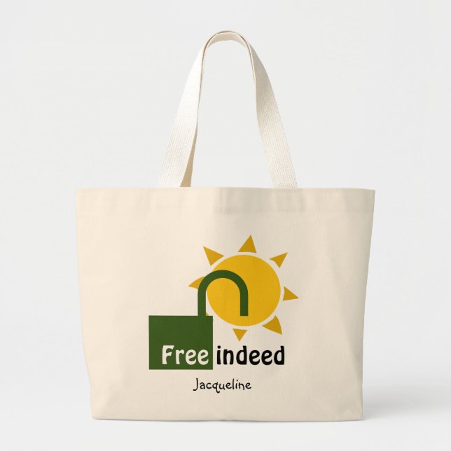 Grand Tote Bag Personnalisé John 8:36 LIBRE EN EFFET chrétien (Devant)