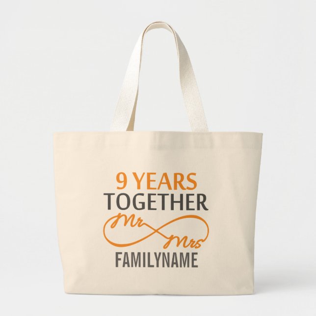 Grand Tote Bag Personnalisé M. et Mme 9e anniversaire (Devant)