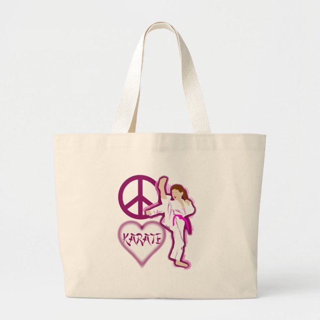 Grand Tote Bag Personnaliser de fille de karaté d'amour de paix (Devant)