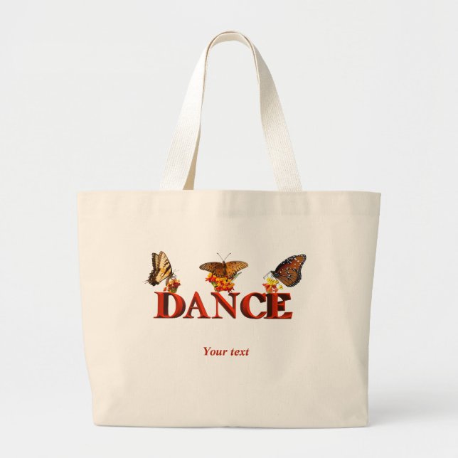 Grand Tote Bag Personnalisez le panneau Danse avec des papillons (Devant)