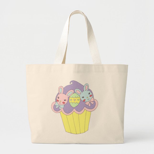 Grand Tote Bag Petit gâteau mignon de lapins de Pâques (Devant)