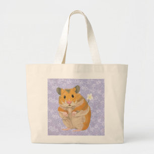 Grand Tote Bag Petit hamster mignon tenant une fleur