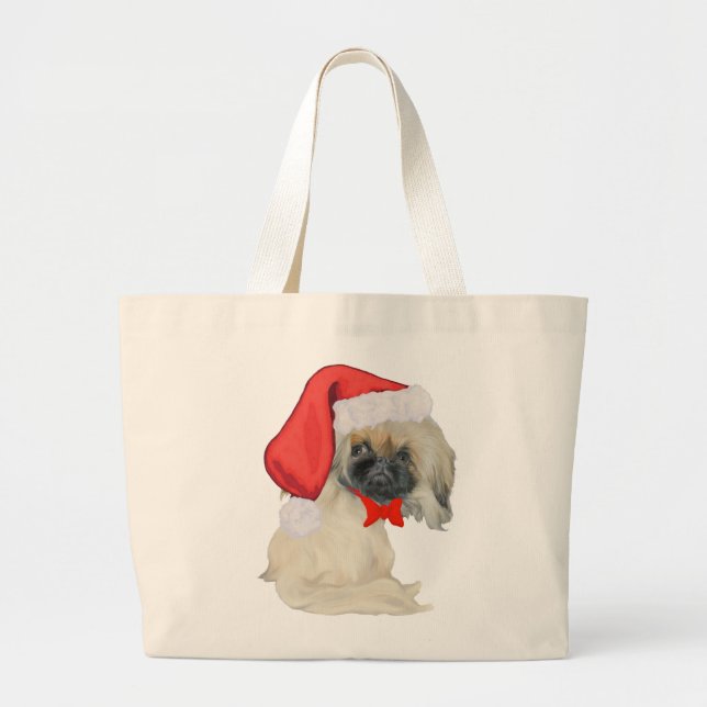 Grand Tote Bag Petit Pékinois du Père Noël (Devant)