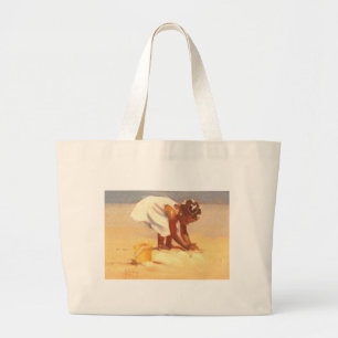 Grand Tote Bag Petite fille mignonne jouant dans le sable