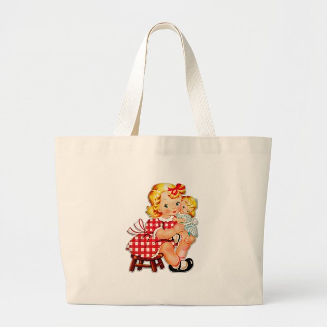 Grand Tote Bag Petite fille retro vintage poupée (Devant)