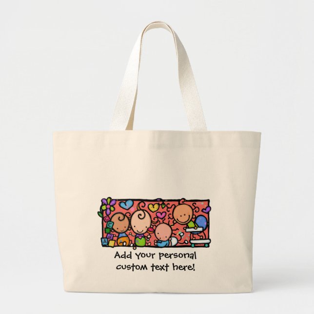 Grand Tote Bag Petits bébés heureux. Fourre-tout personnalisable (Devant)