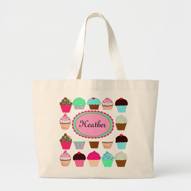 Grand Tote Bag Petits gâteaux colorés - personnalisés (Devant)