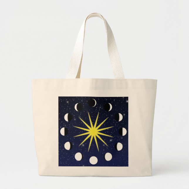 Grand Tote Bag Phases et étoiles du soleil, de la lune (Devant)