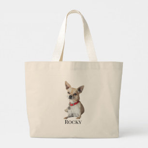 Grand Tote Bag Photo de chien personnalisé   Nom de l'animal de c