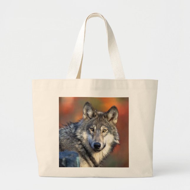 Grand Tote Bag Photo de visage de loup (Devant)