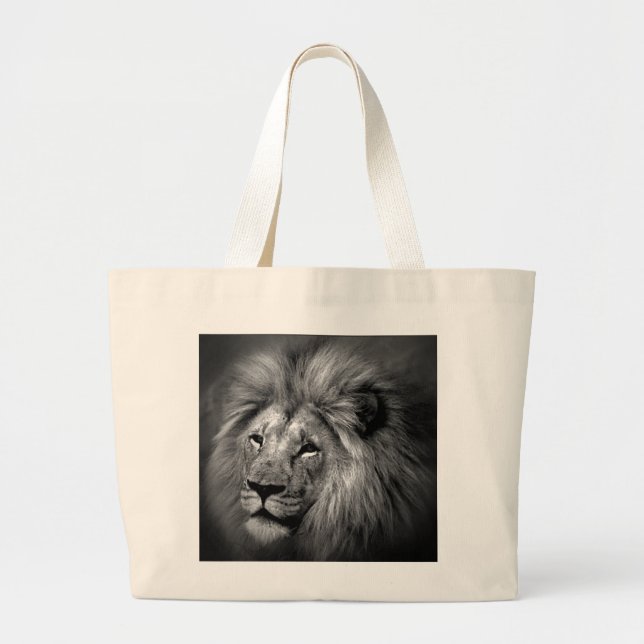 Grand Tote Bag Photo Lion noir et blanc (Devant)