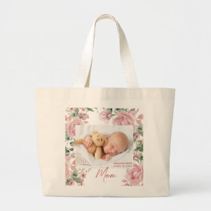 Grand Tote Bag Photos florales de maman rose