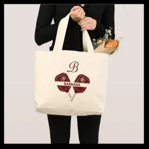 Grand Tote Bag Pickleball Gal Glit Nom du monogramme personnalisé