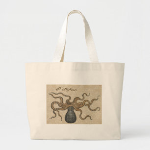 Grand Tote Bag Pieuvre Kraken Antique Faune Marine Côtière
