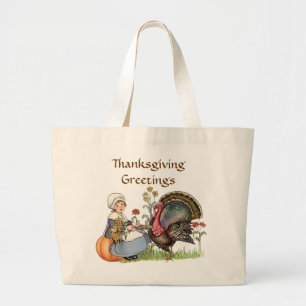 Grand Tote Bag Pilgrim Girl - option de texte Personnaliser