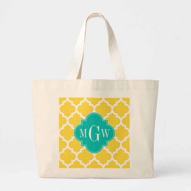 Grand Tote Bag Pineapple Wht Moroccan #5 Teal 3 Monogram initial (Devant)