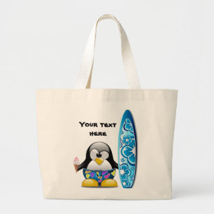 Grand Tote Bag Pingouin de surfer avec la crème glacée