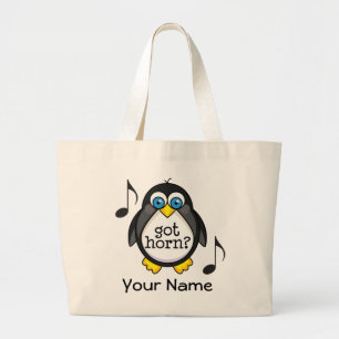 Grand Tote Bag Pingouin personnalisé de musique de cor de
