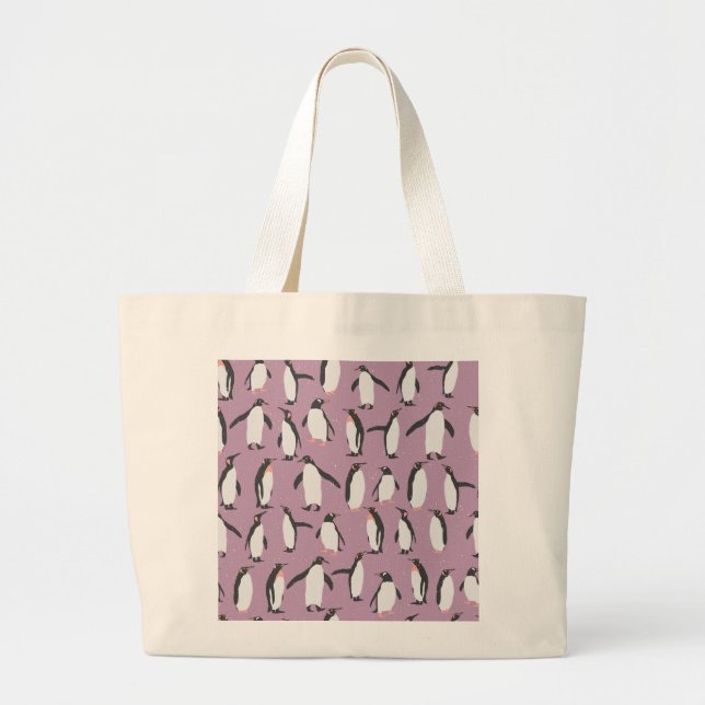 Grand Tote Bag Pingouins dans la neige sur l'arrière - plan (Devant)