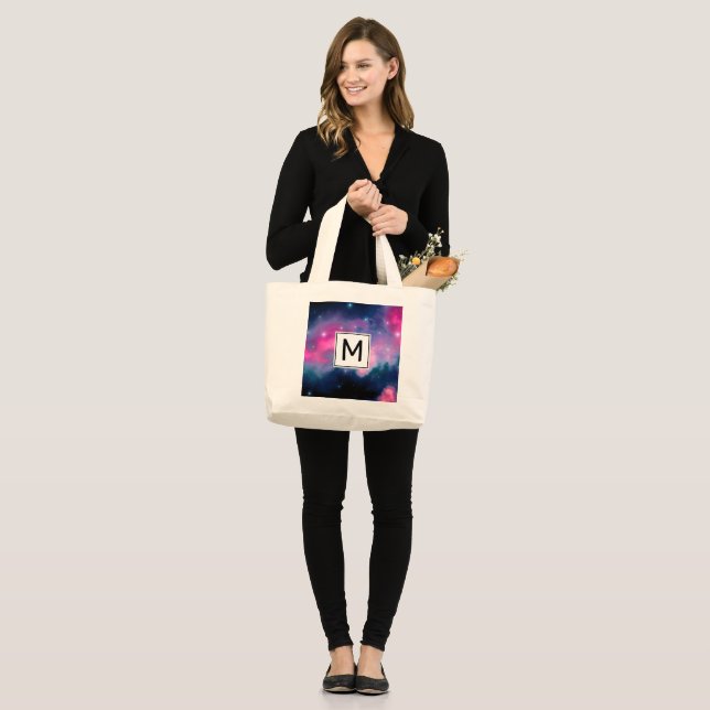 Grand Tote Bag Pink & Blue Galaxy & Stars Abstract (Devant (modèle))