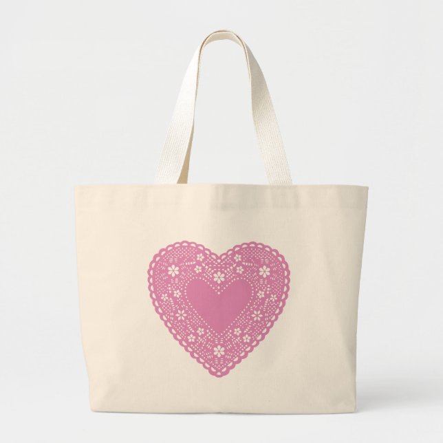 Grand Tote Bag Pink Lace Heart (Devant)