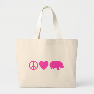 Grand Tote Bag Pink Peace Love et Hippopotames