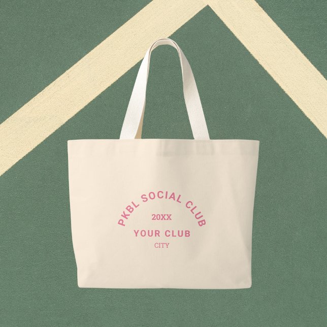 Grand Tote Bag Pink PKBL Social Club Crest Pickleball (Créateur téléchargé)