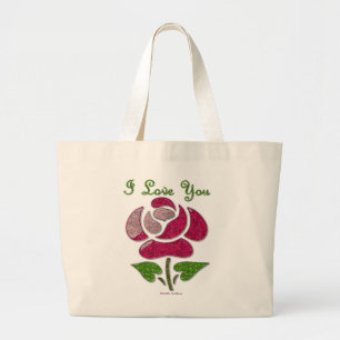 Grand Tote Bag Pink Stencil Rose I Love You