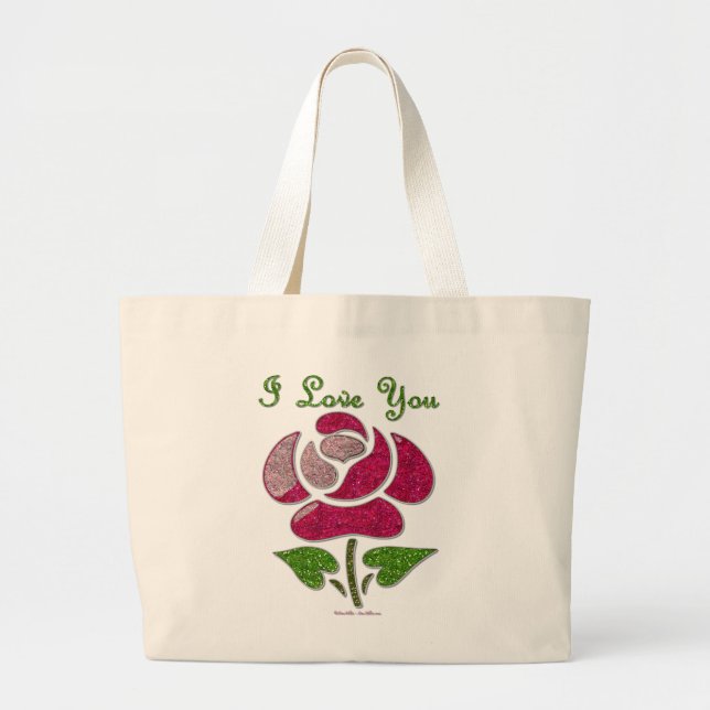 Grand Tote Bag Pink Stencil Rose I Love You (Devant)