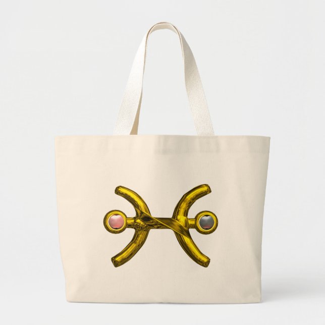 Grand Tote Bag PISCES or Zodiac signe d'anniversaire, perles rose (Devant)