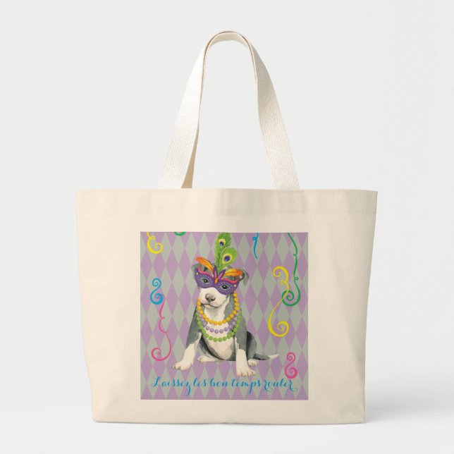 Grand Tote Bag Pitbull Terrier de mardi gras (Devant)