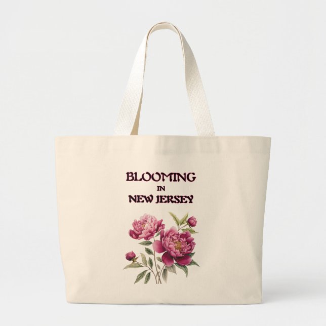 Grand Tote Bag Pivoines violettes en coton naturel pour les achat (Devant)