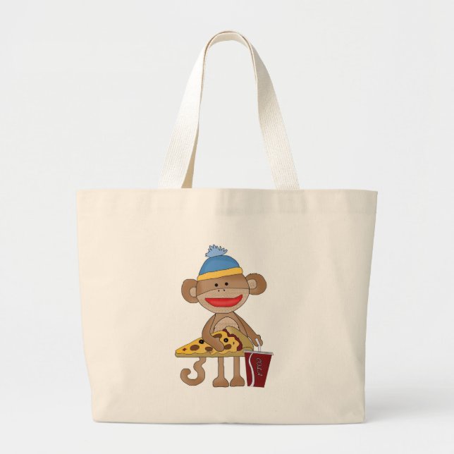 Grand Tote Bag Pizza de singe de chaussette et une soude (Devant)
