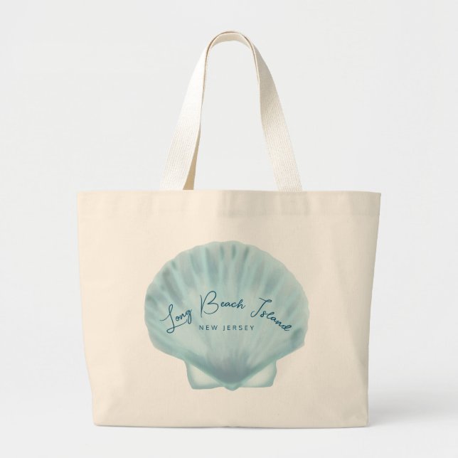 Grand Tote Bag Plage de coquillages bleus (Devant)