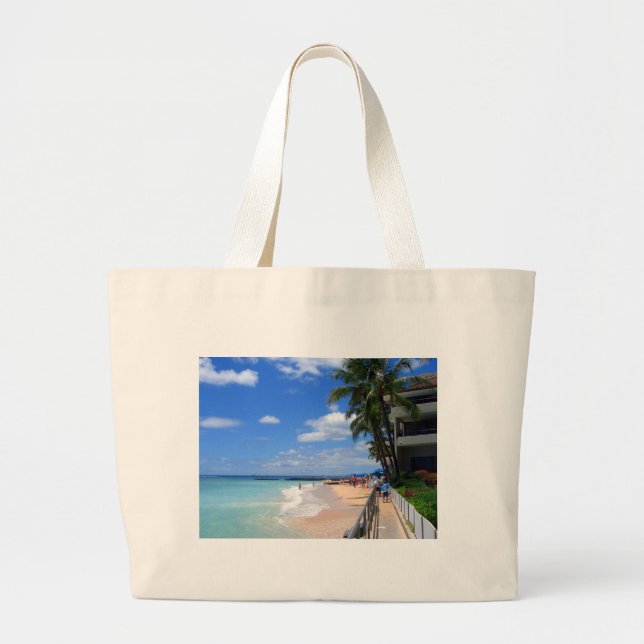 Grand Tote Bag Plage de Waikiki, Oahu, Hawaï (Devant)
