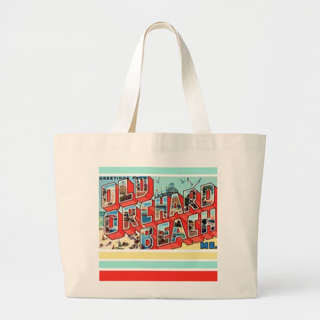 Grand Tote Bag Plage d'Old Orchard Maine Salutations (Devant)