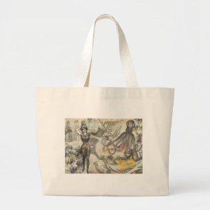 Grand Tote Bag Plage du poulpe Antique Steampunk côtier