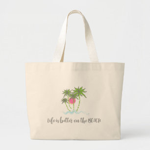 Grand Tote Bag Plage Vie Tropicale Style Été Amusant