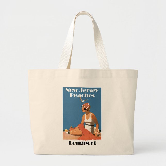 Grand Tote Bag Plages du New Jersey ~ Longport (Devant)