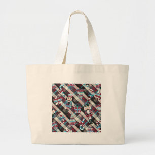 Grand Tote Bag Plaid Blue Burgundy