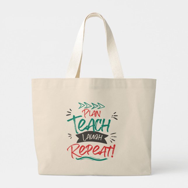 Grand Tote Bag Plan Enseigner Rire Répéter Mignonne Enseignants C (Dos)