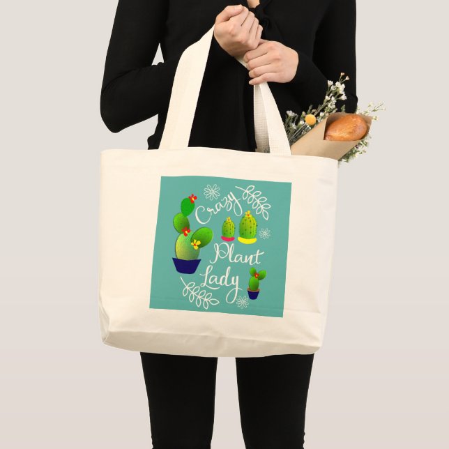 Grand Tote Bag Plante folle dame Funny Cactus (Devant (produit))