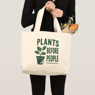 Grand Tote Bag Plantes amusantes avant les gens Art de tampon à e