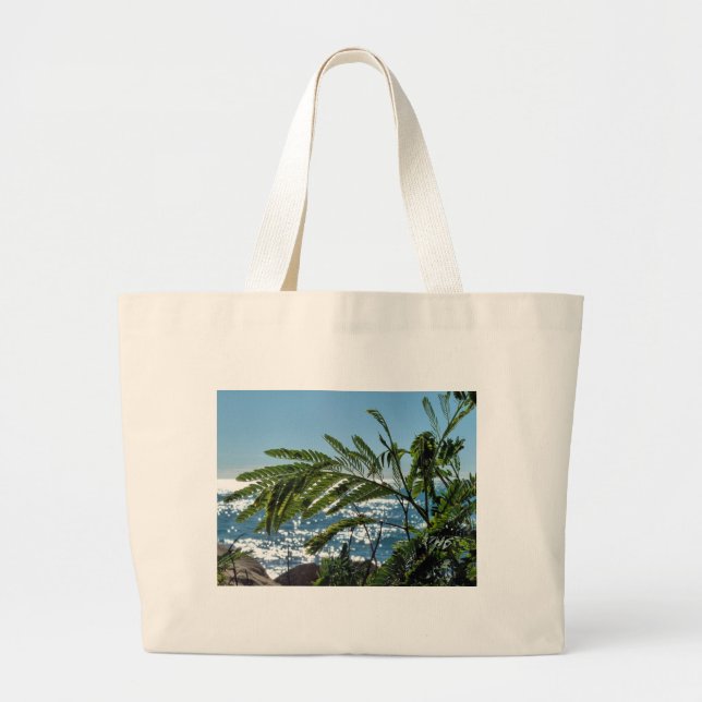 Grand Tote Bag Plantes et mer bleue (Devant)