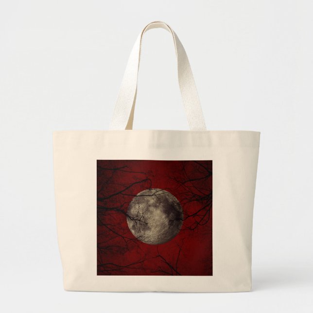 Grand Tote Bag Pleine lune gothique avec des arbres de hantise (Devant)