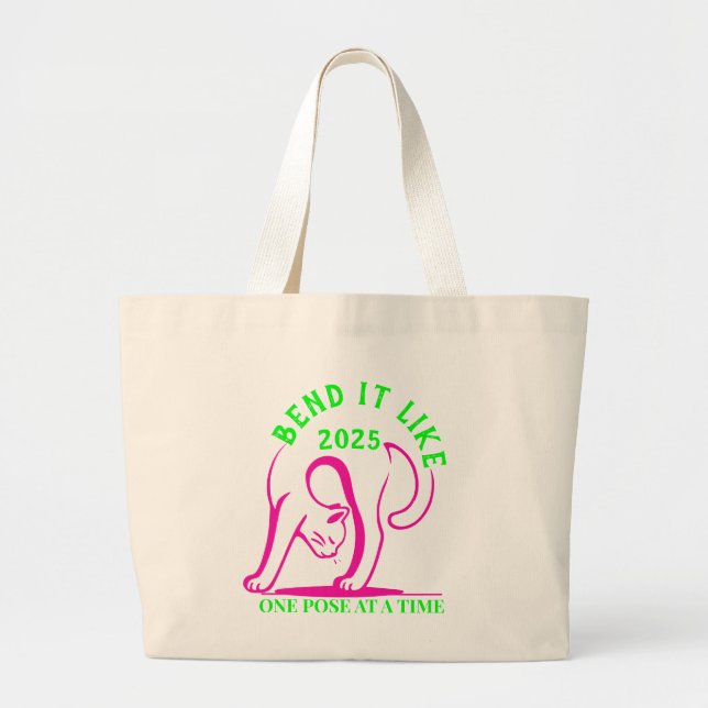 Grand Tote Bag Plier comme 2025 : Fun de chat Yoga (Devant)